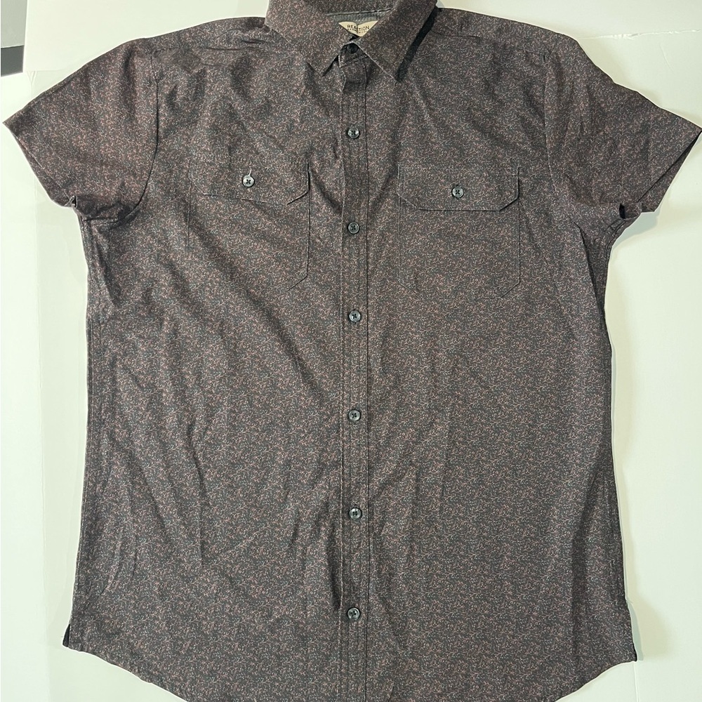 Reaction Kenneth Cole Short-Sleeve Button-Down Shirt in Dark Brown Microprint